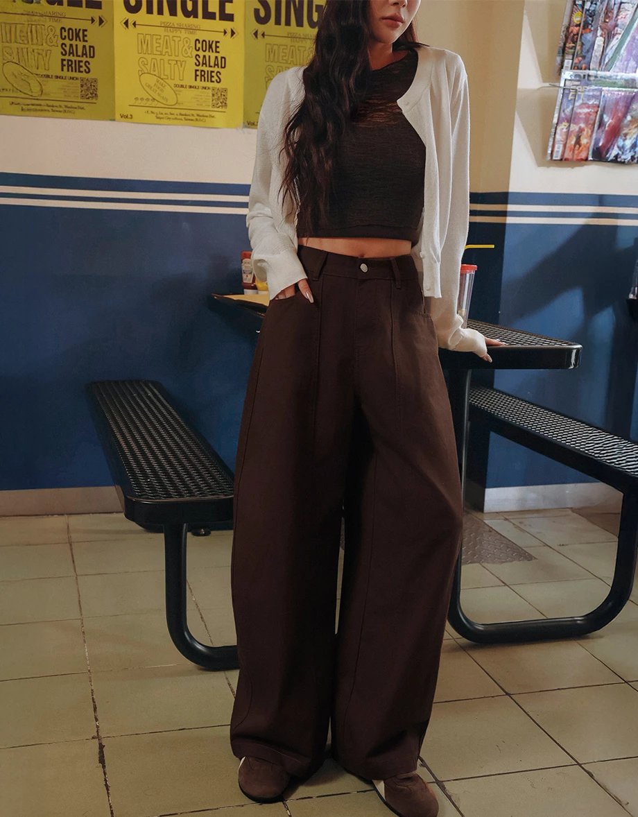 Front Stitch Detail High Waist Wide Leg Trousers Pants Front Stitch Detail High Waist Wide Leg Trousers Pants