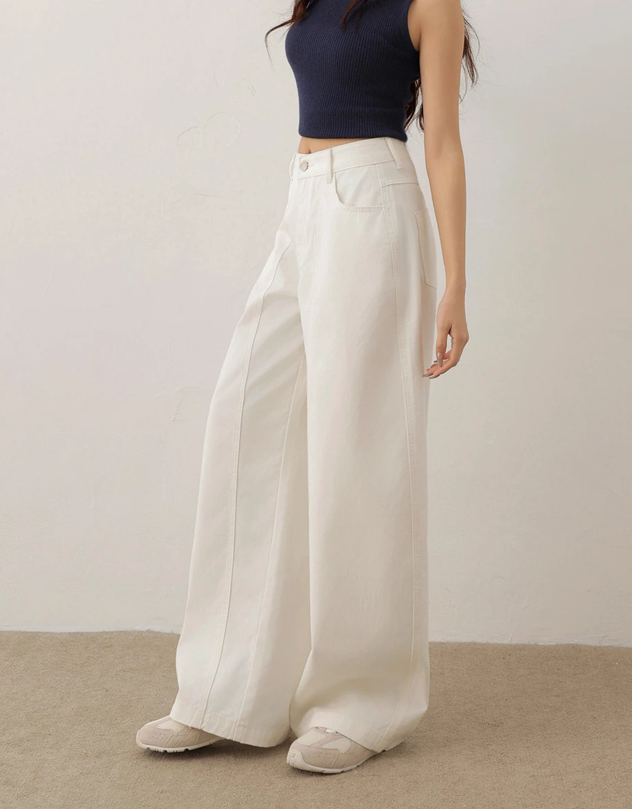 Front Stitch Detail High Waist Wide Leg Trousers Pants Front Stitch Detail High Waist Wide Leg Trousers Pants
