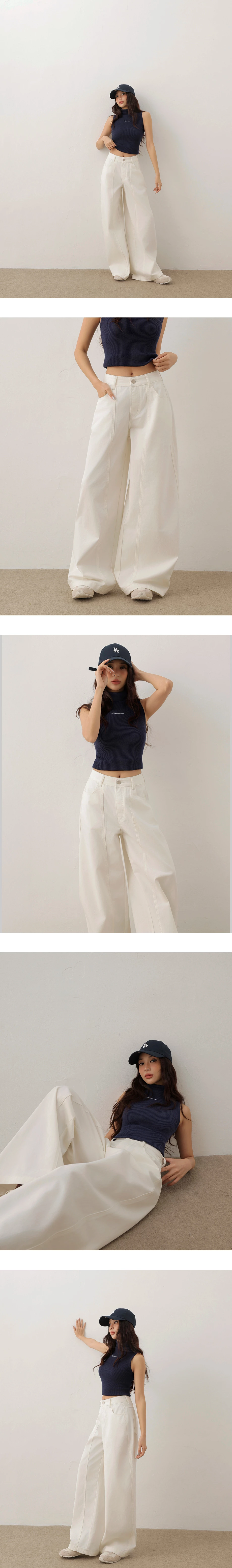 Front Stitch Detail High Waist Wide Leg Trousers Pants