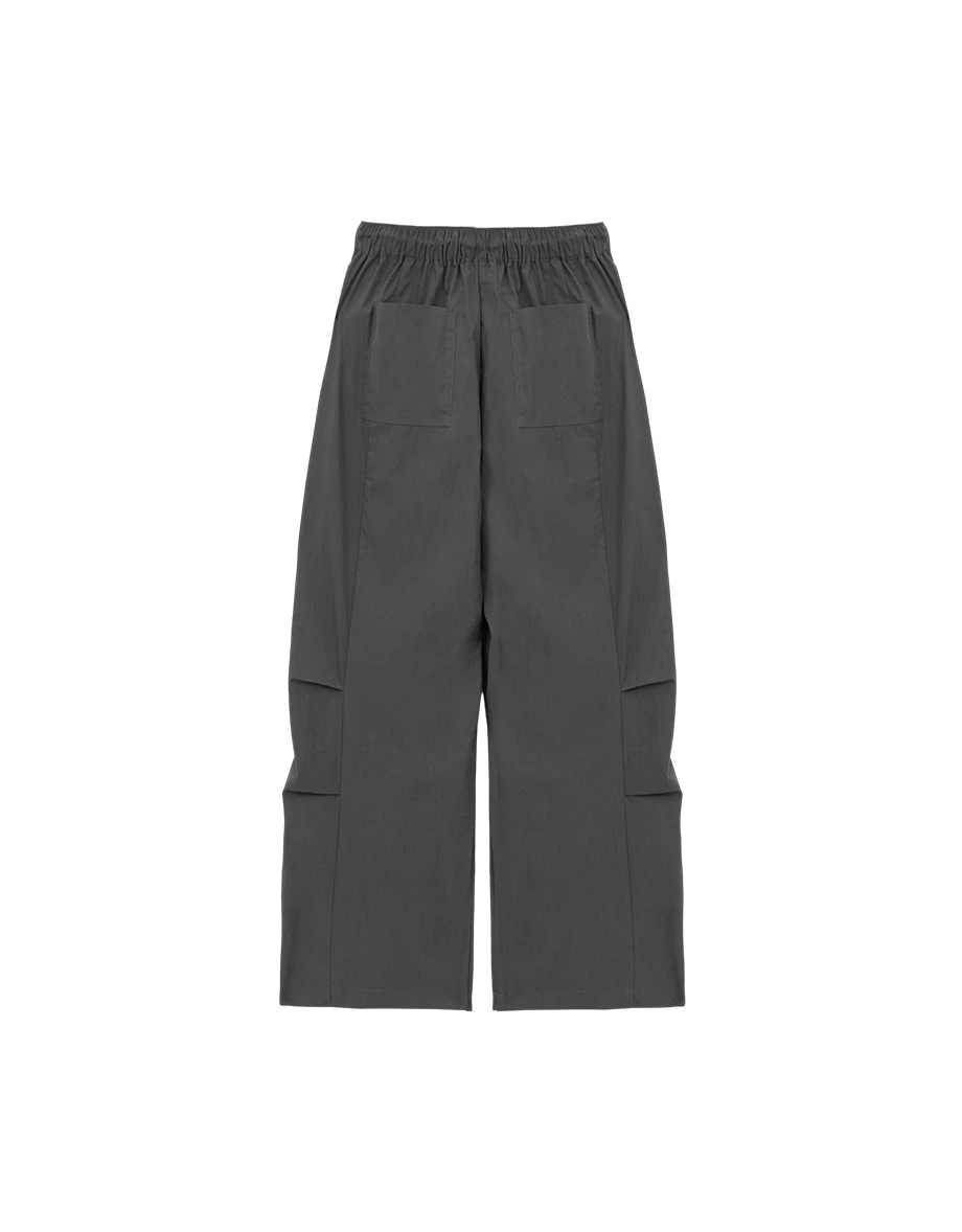Elastic Drawstring Waist Pleated Pocket Wide Leg Pants