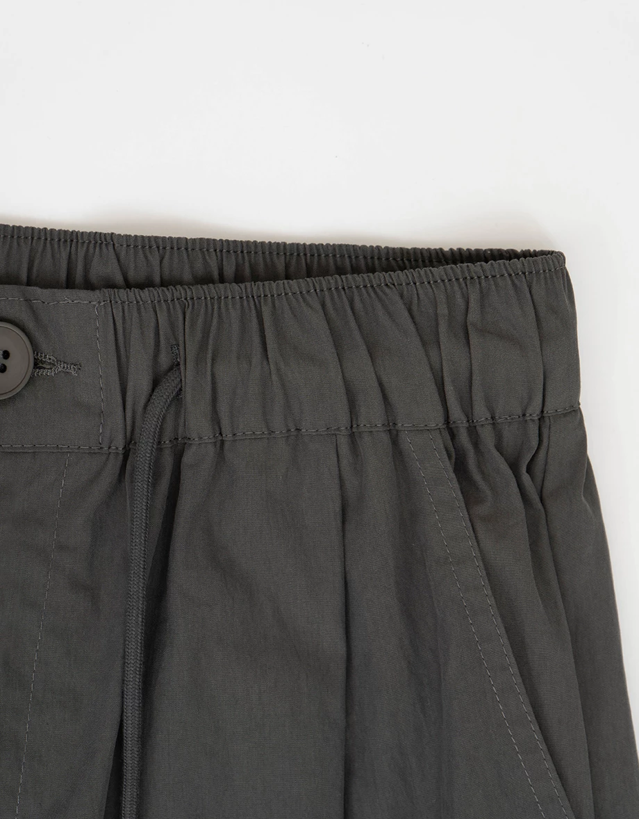 Elastic Drawstring Waist Pleated Pocket Wide Leg Pants