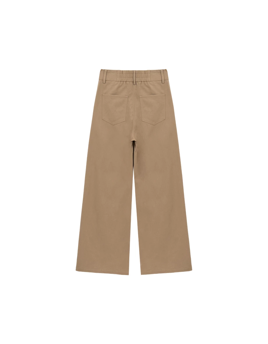 雙扣高腰打褶純棉休閒寬褲