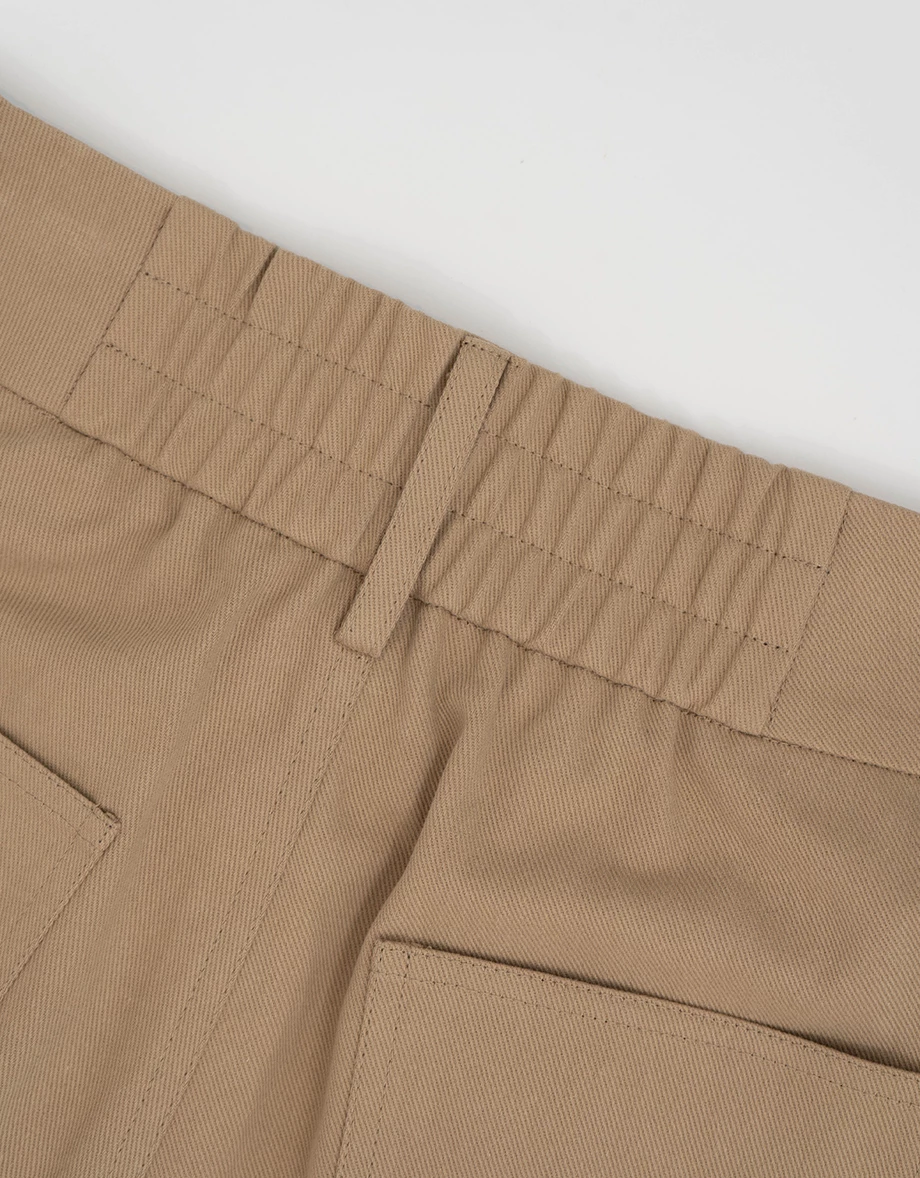 雙扣高腰打褶純棉休閒寬褲