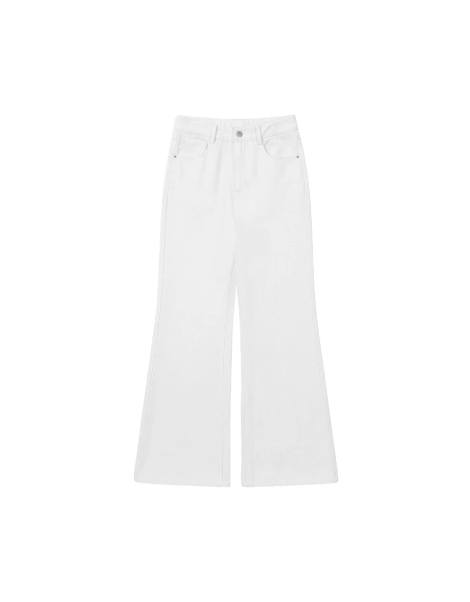 白色修身喇叭牛仔褲