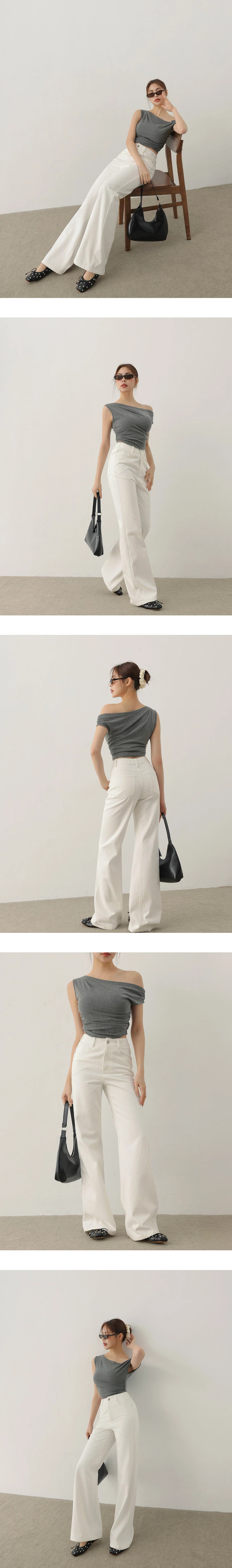 白色修身喇叭牛仔褲