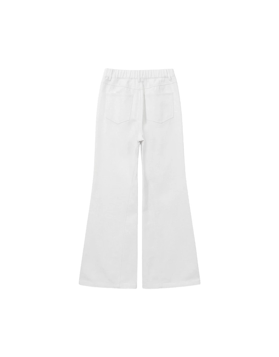 白色修身喇叭牛仔褲