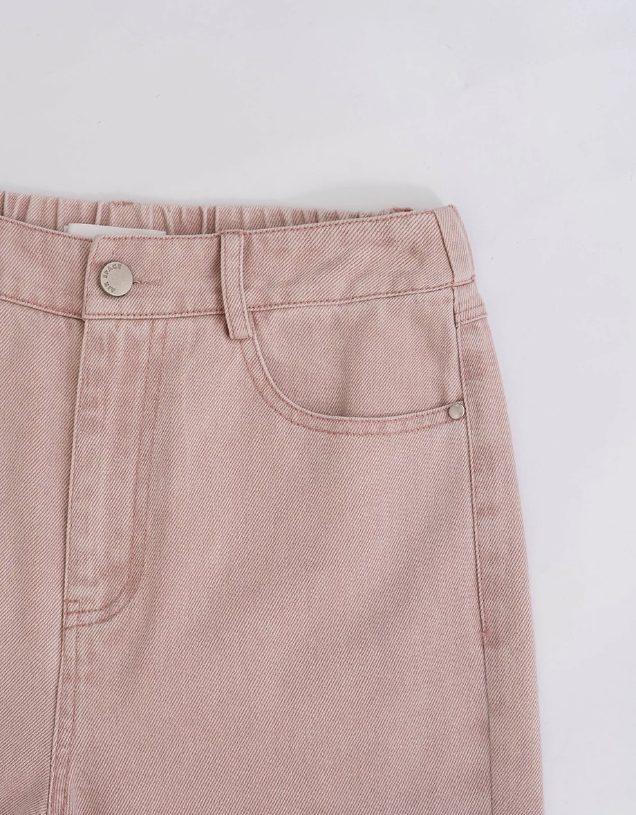 粉色修身喇叭水洗牛仔褲