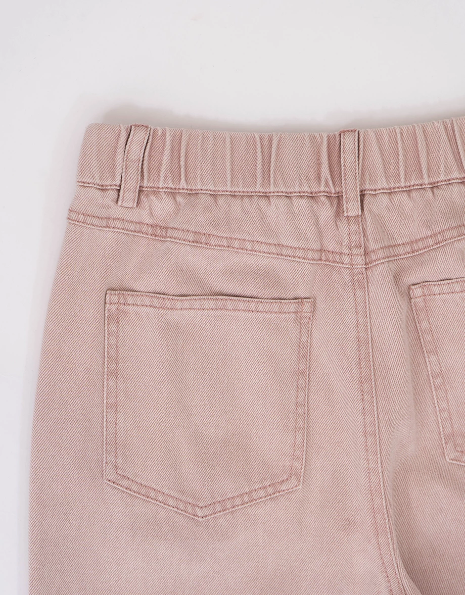 粉色修身喇叭水洗牛仔褲