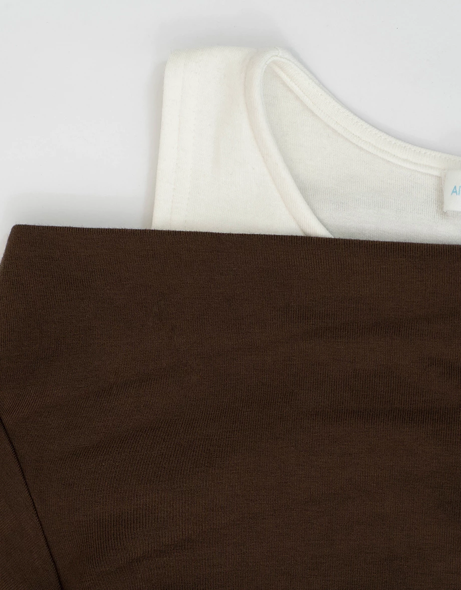 Faux 2 Piece Cold Shoulder Ruched  Long Sleeve Mini Dress