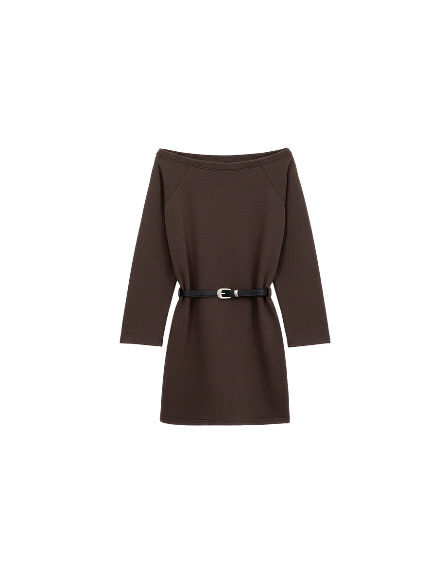 Off Shoulder Cotton Blend Mini Dress (with Belt)