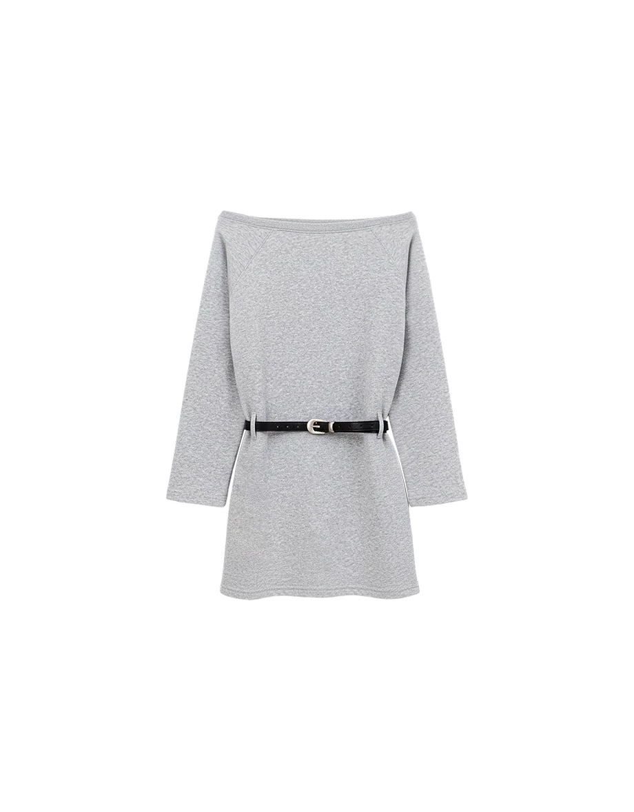 Off Shoulder Cotton Blend Mini Dress (with Belt)