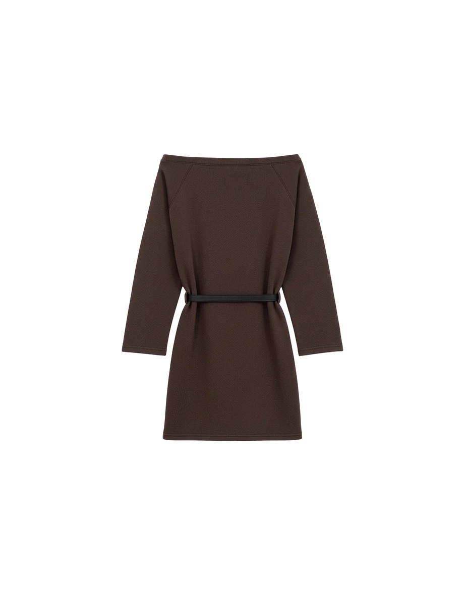 Off Shoulder Cotton Blend Mini Dress (with Belt) Off Shoulder Cotton Blend Mini Dress (with Belt)