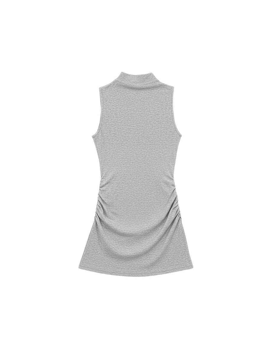 Side Ruched High Neck Sleeveless Bodycon Mini Dress