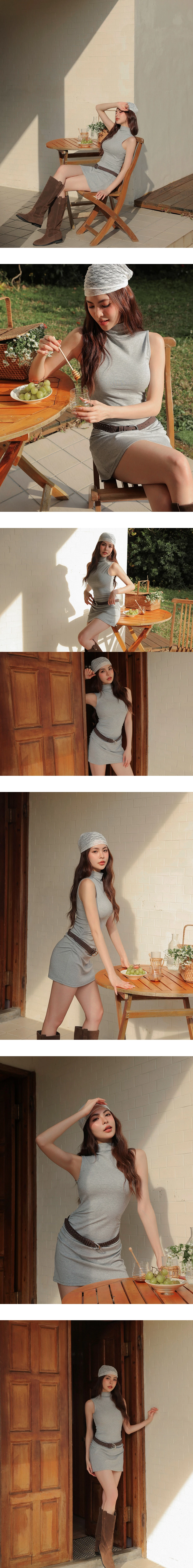 Side Ruched High Neck Sleeveless Bodycon Mini Dress