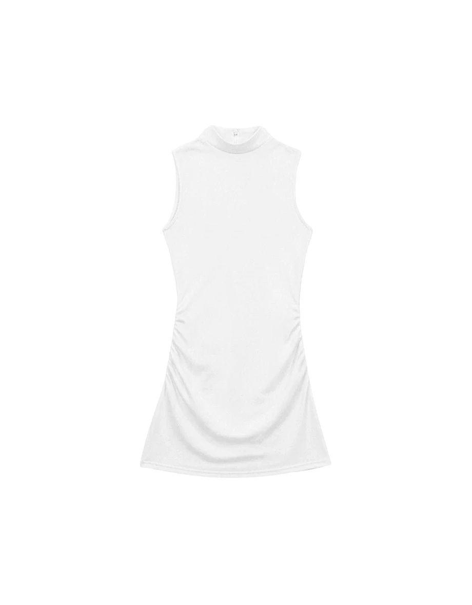 Side Ruched High Neck Sleeveless Bodycon Mini Dress