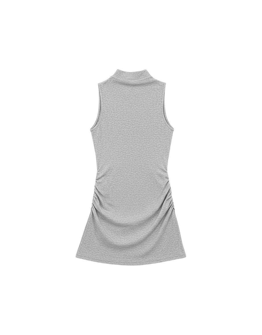 Side Ruched High Neck Sleeveless Bodycon Mini Dress