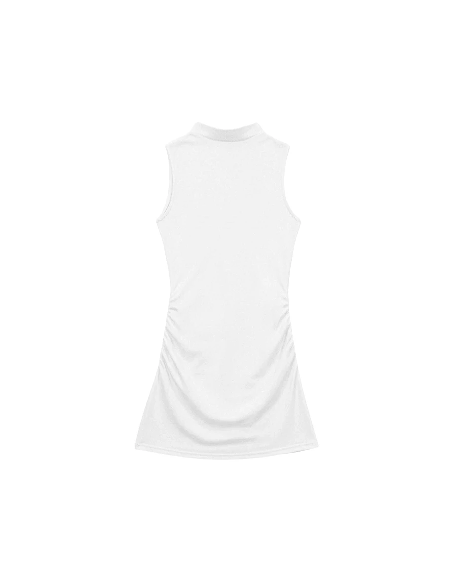Side Ruched High Neck Sleeveless Bodycon Mini Dress