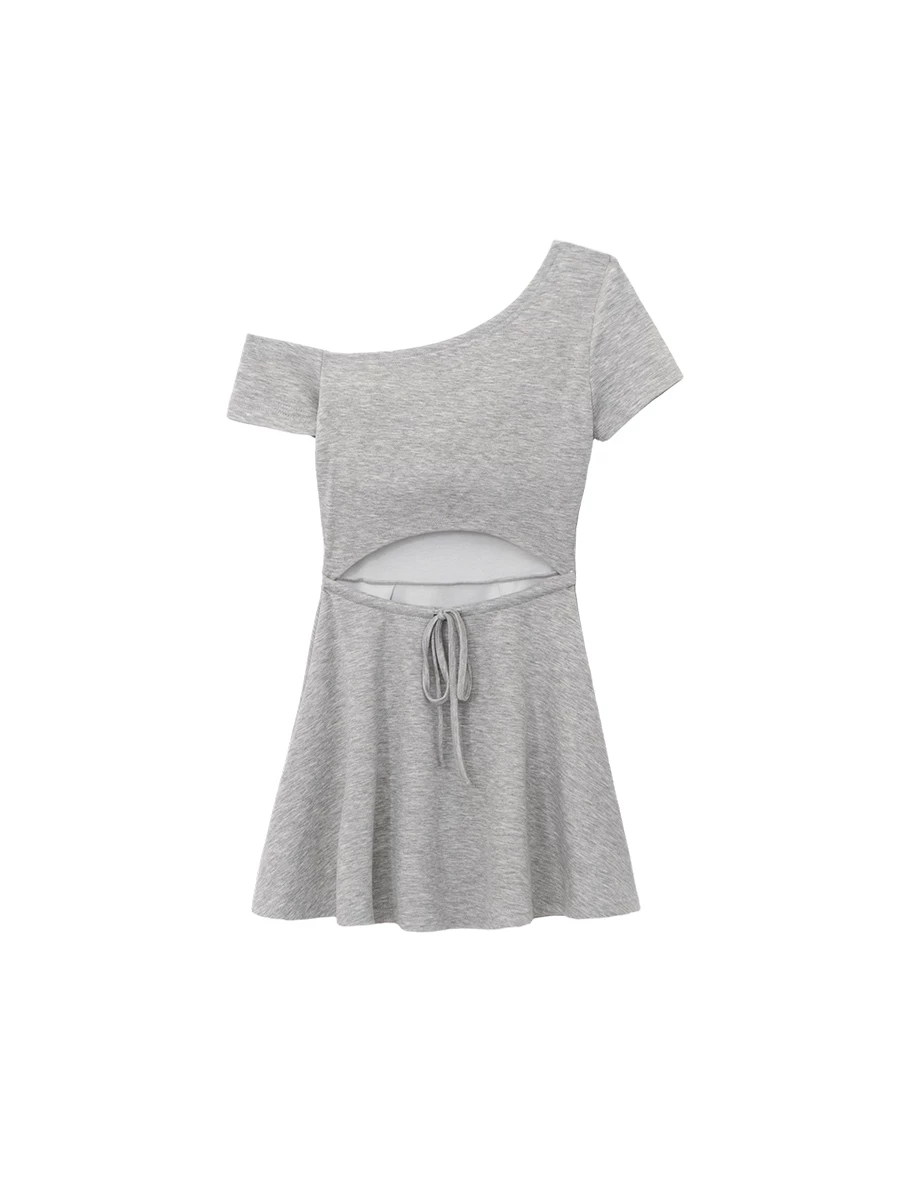 【AIR空氣棉零重力】不對稱領打褶收腰BRA短洋裝