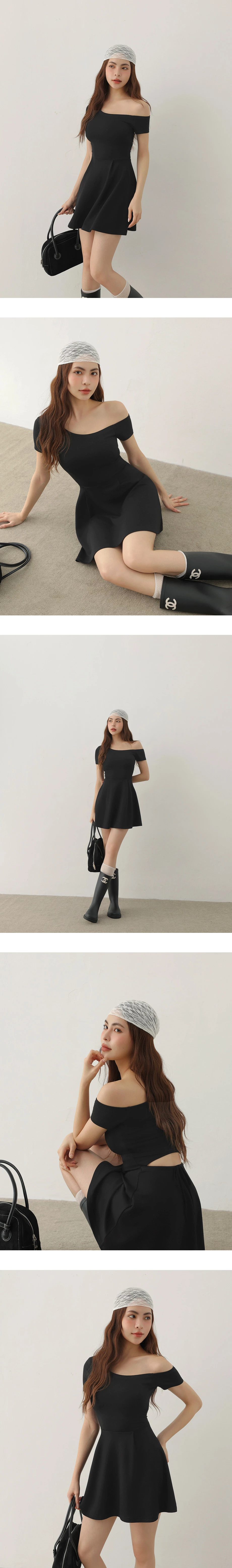 【AIR空氣棉零重力】不對稱領打褶收腰BRA短洋裝