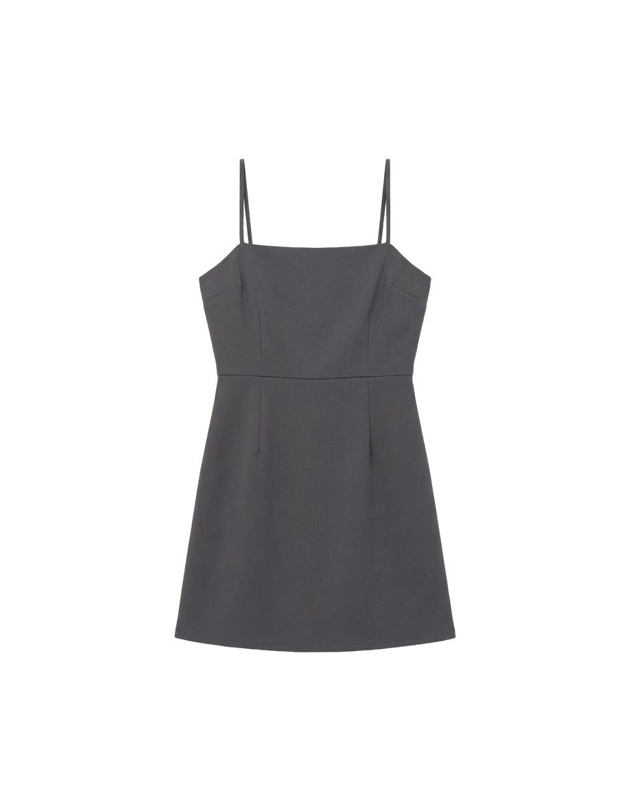 平口細肩帶壓褶西裝短洋裝