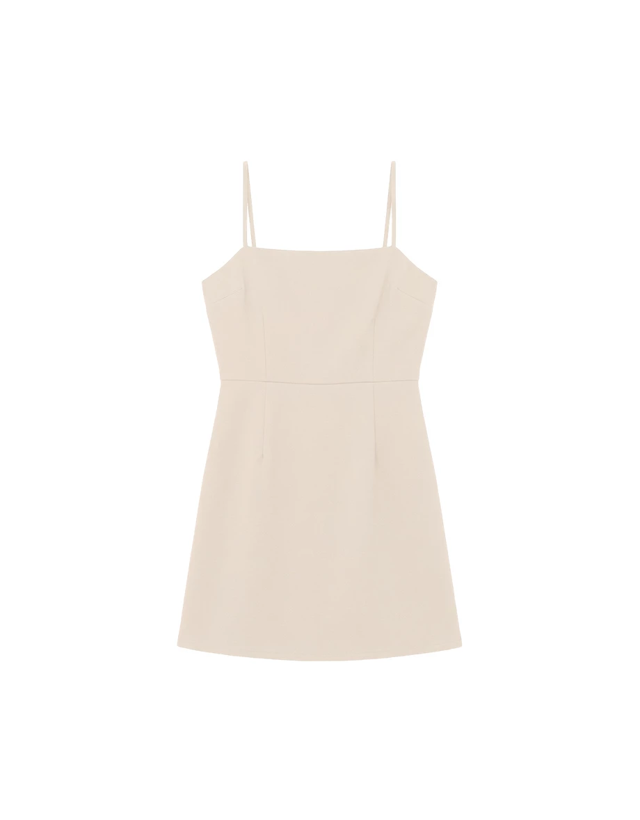 平口細肩帶壓褶西裝短洋裝