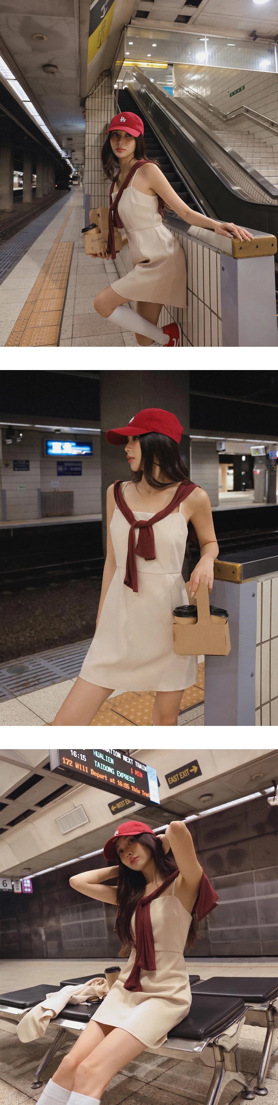 平口細肩帶壓褶西裝短洋裝