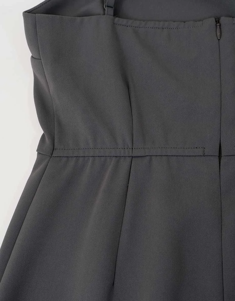 平口細肩帶壓褶西裝短洋裝