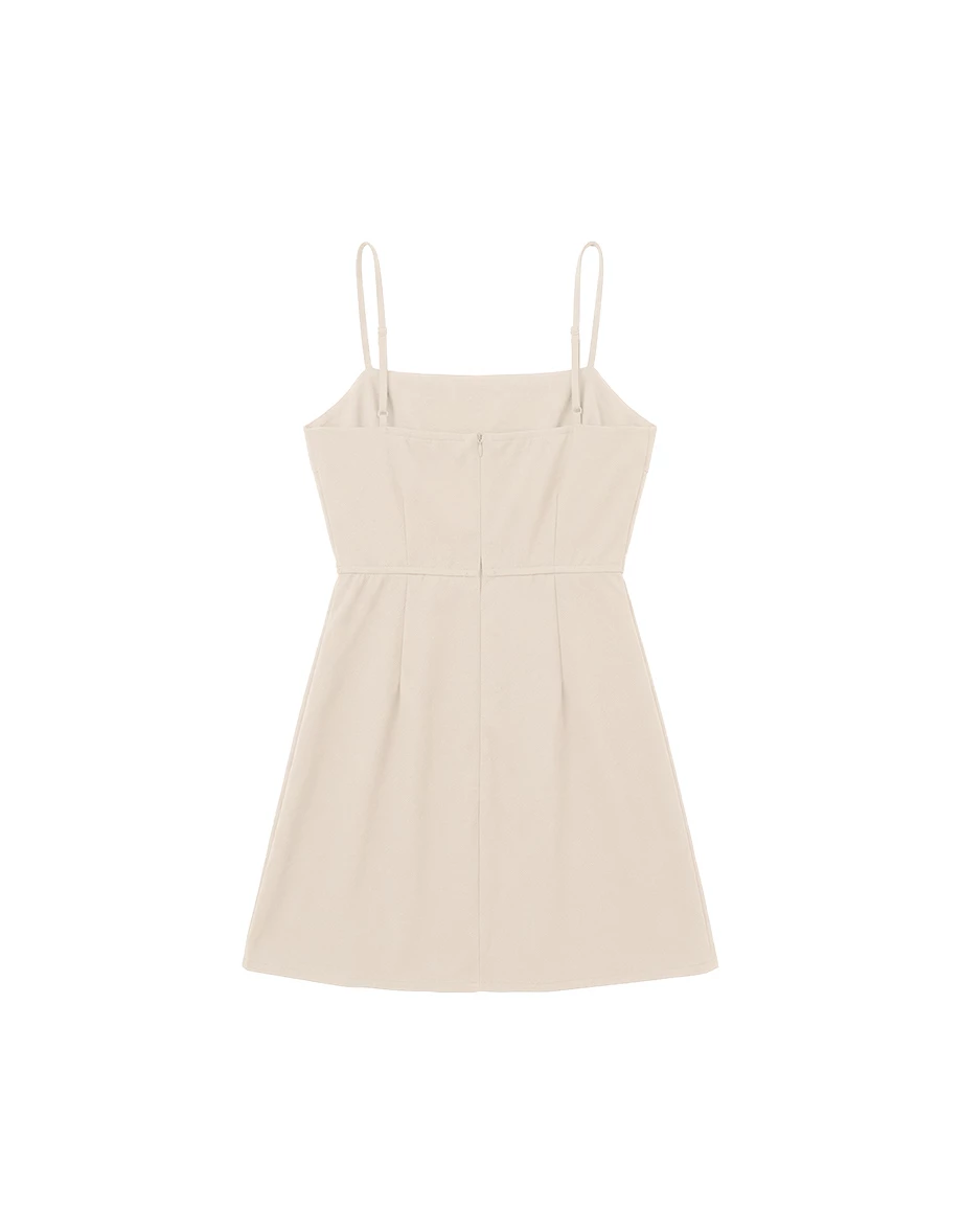 平口細肩帶壓褶西裝短洋裝