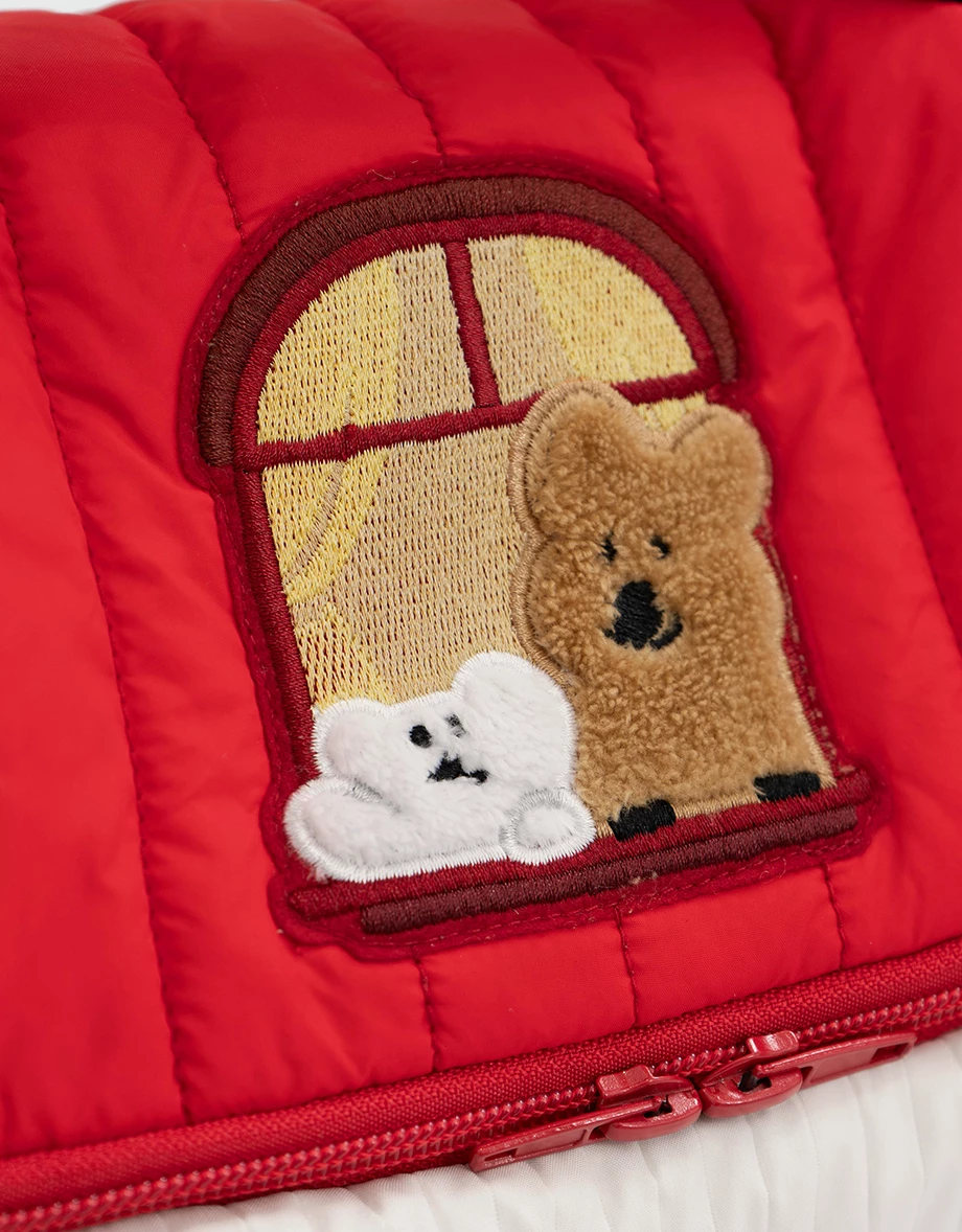 【DINOTAENG】刺繡圖案條紋鋪棉手提包