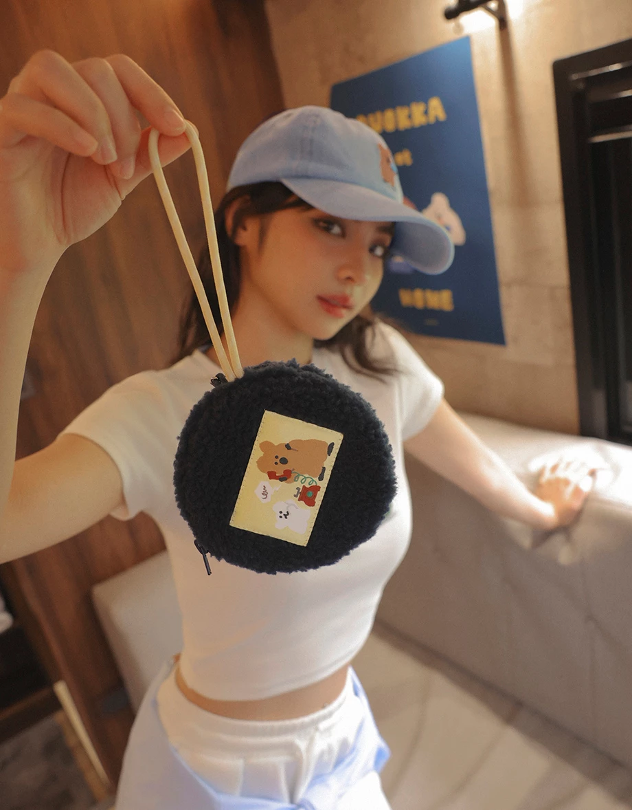 【DINOTAENG】羊羔毛圖案織標圓形零錢包