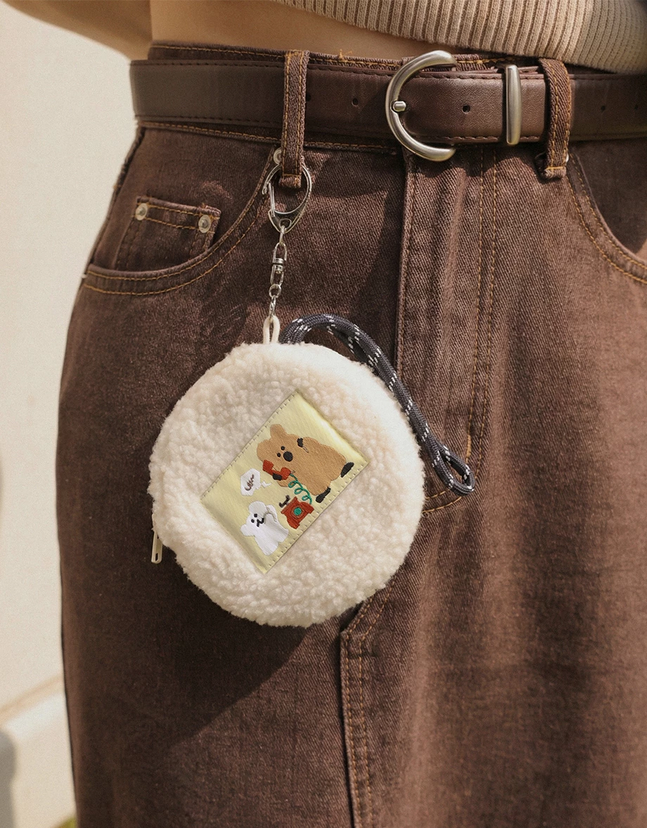 【DINOTAENG】羊羔毛圖案織標圓形零錢包