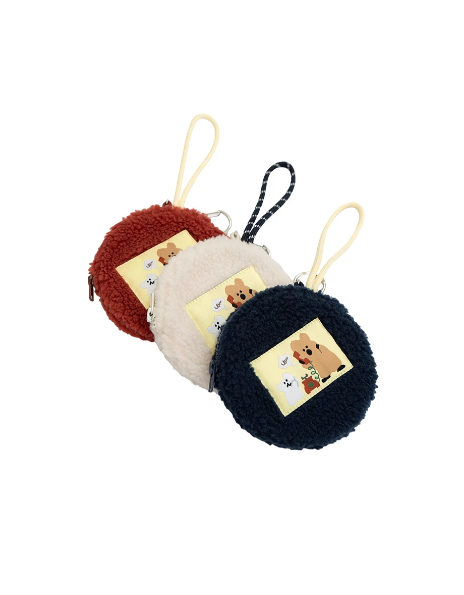 【DINOTAENG】羊羔毛圖案織標圓形零錢包