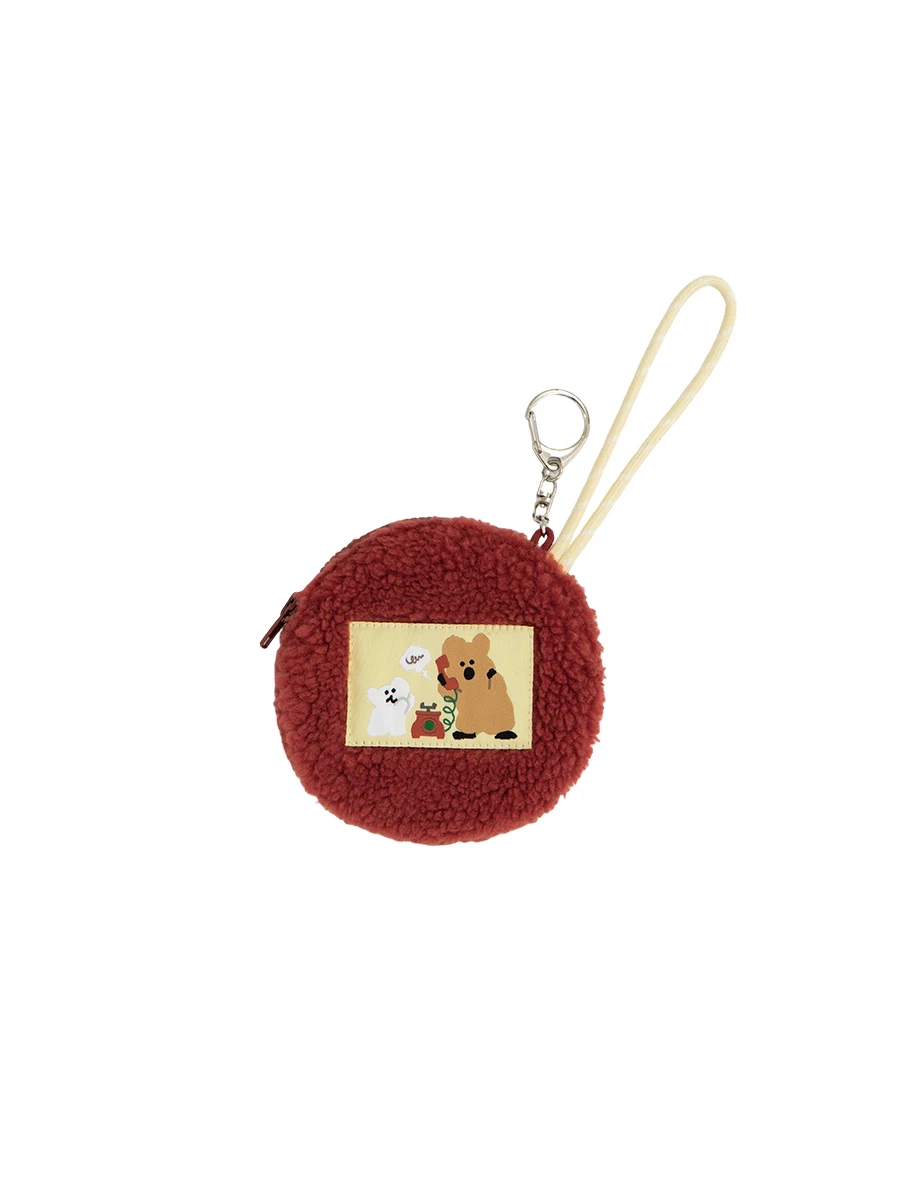 【DINOTAENG】羊羔毛圖案織標圓形零錢包