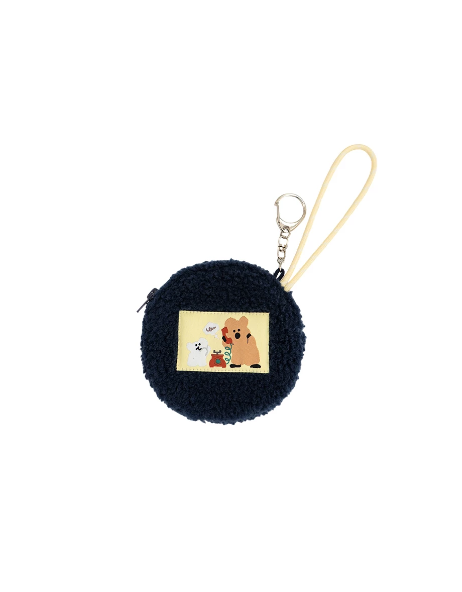 【DINOTAENG】羊羔毛圖案織標圓形零錢包 【DINOTAENG】羊羔毛圖案織標圓形零錢包