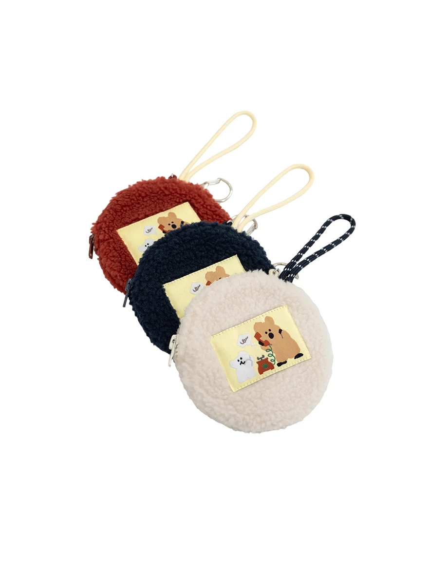 【DINOTAENG】羊羔毛圖案織標圓形零錢包