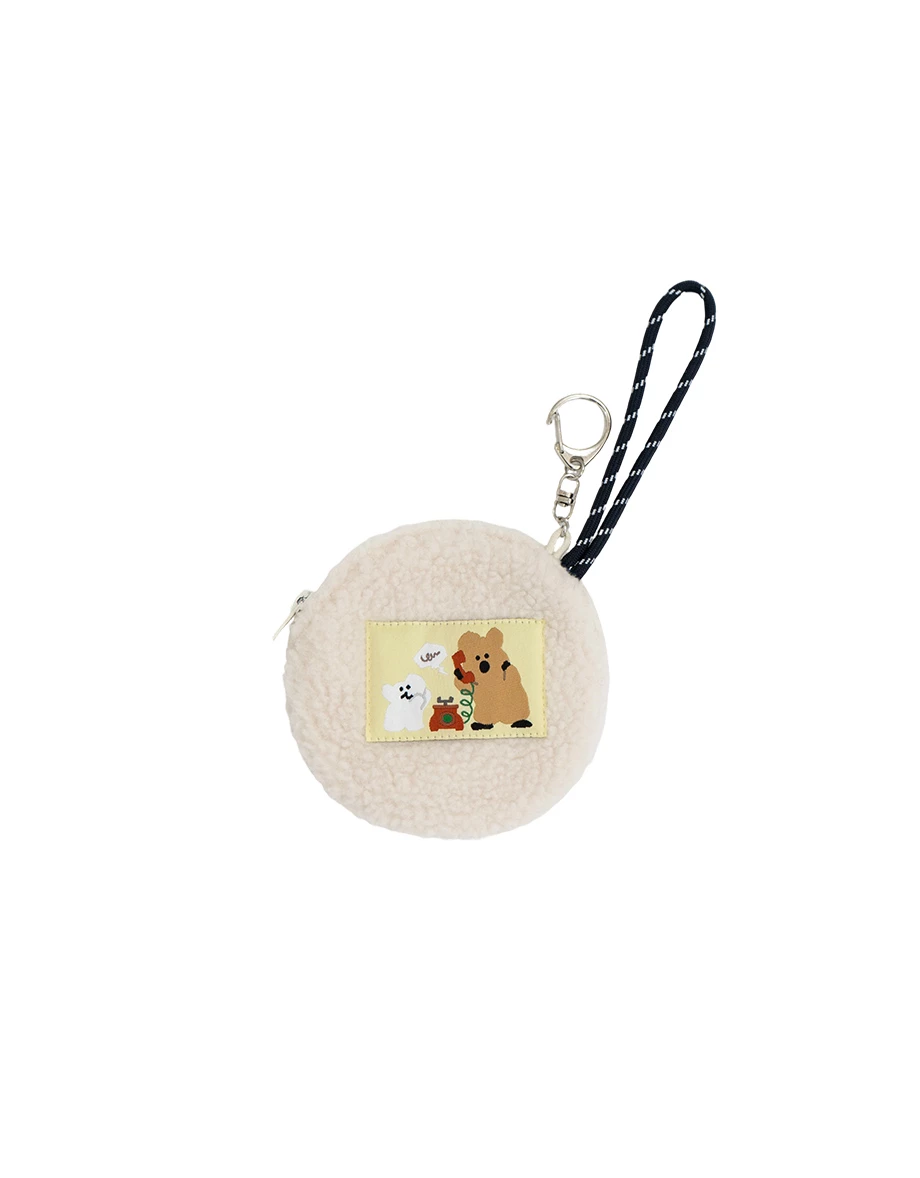 【DINOTAENG】羊羔毛圖案織標圓形零錢包