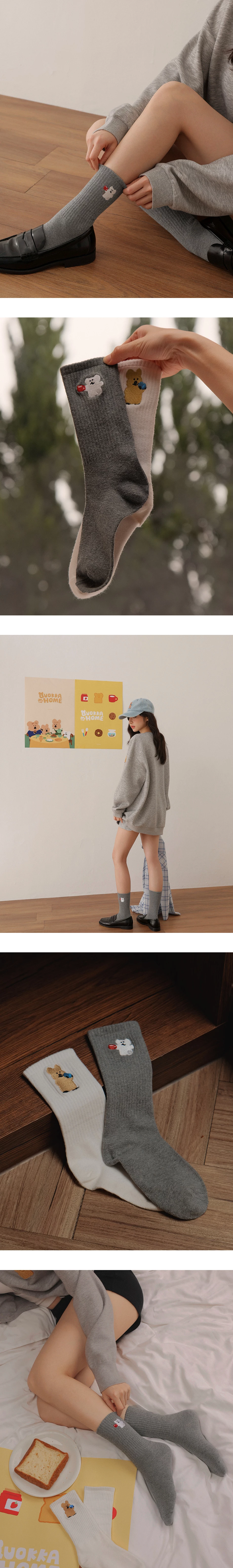 【DINOTAENG】刺繡圖案中筒襪