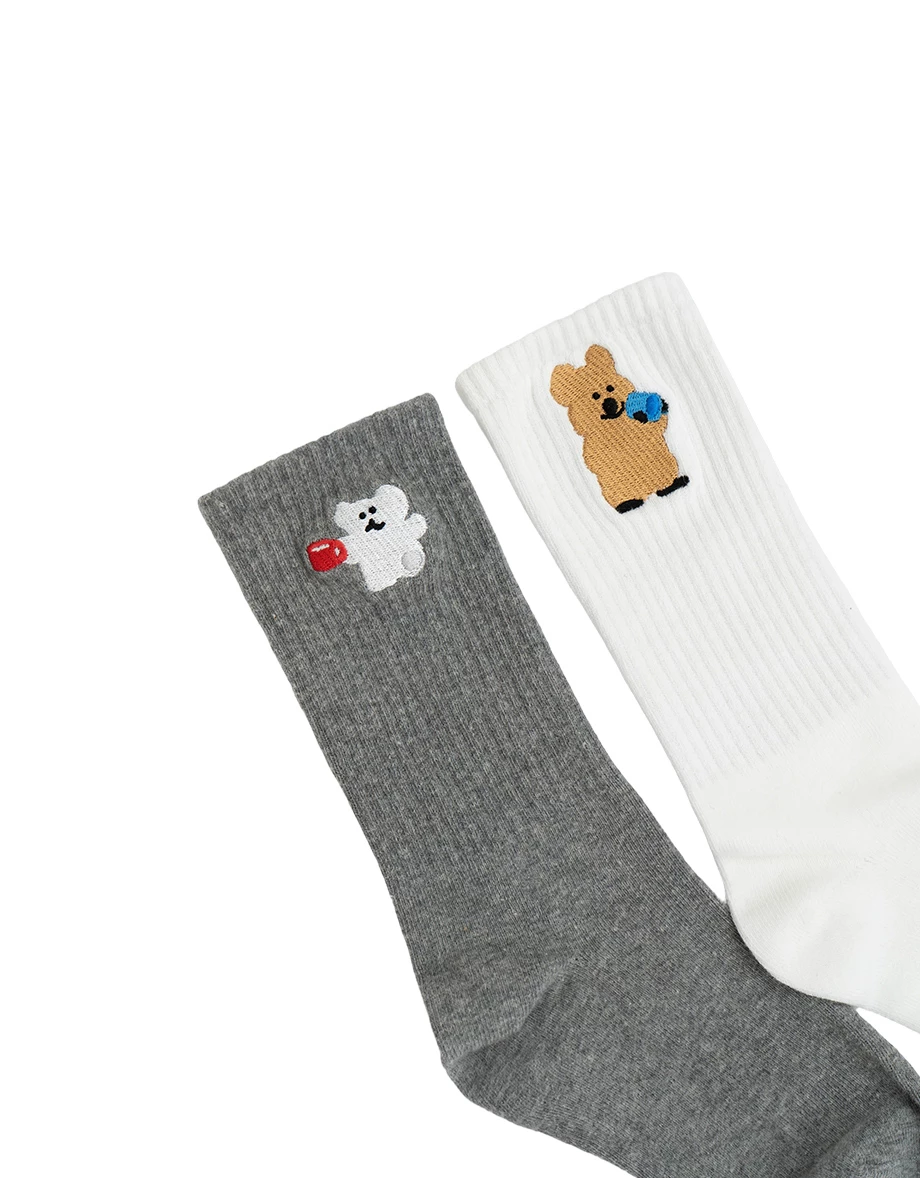 【DINOTAENG】刺繡圖案中筒襪