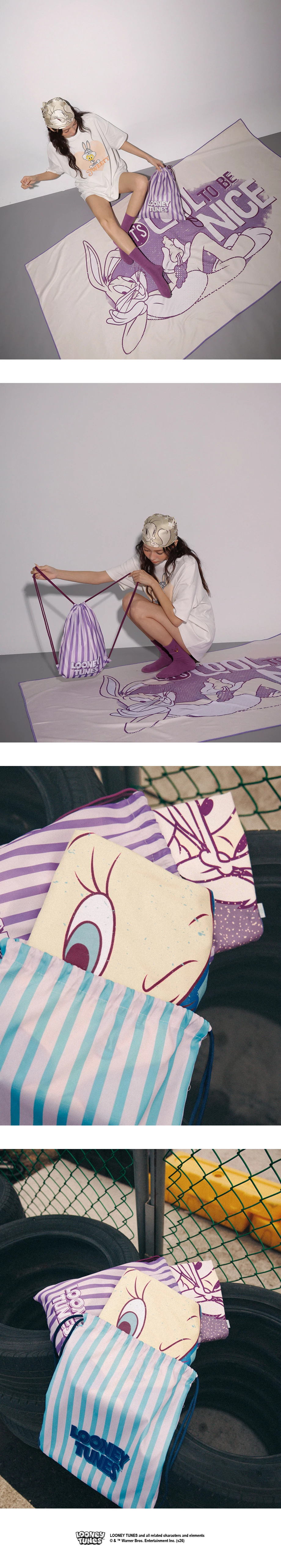 【樂一通】 印花平織沙灘巾(附束口袋) 兔巴哥款/崔弟款