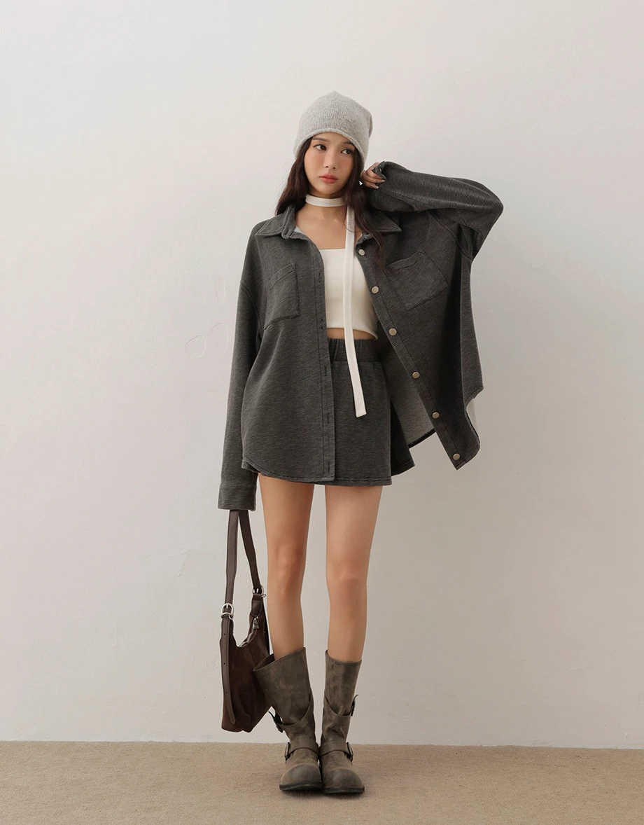 Vintage Washed Pinstripe Oversized Shirt Blouse with Pockets