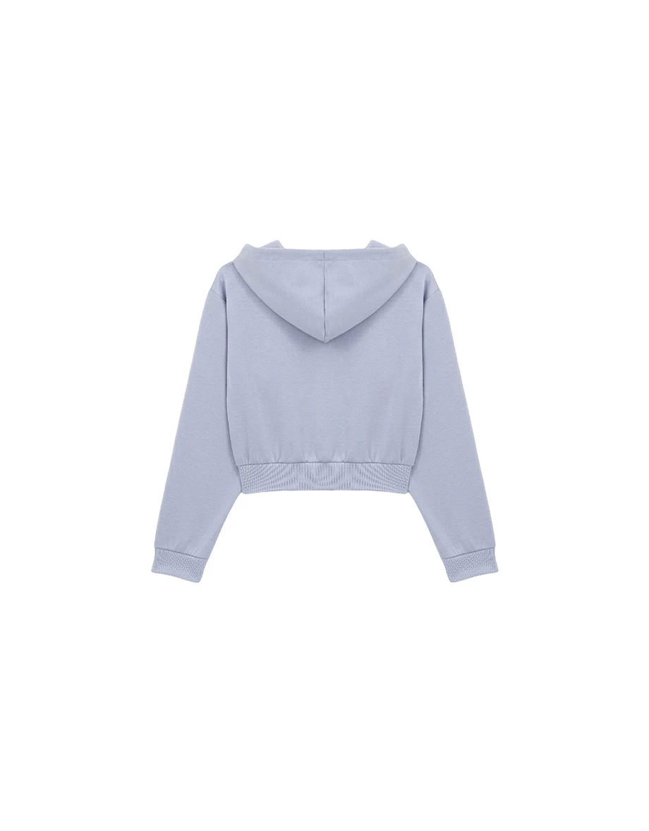 【AIRY HOURGLASS】Letter Embroidered Cropped Zip Up Hooded Jacket (Polka Dot / Plain)