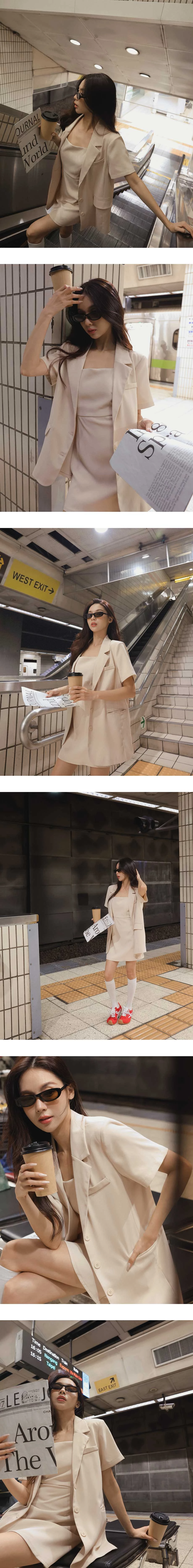 寬版短袖西裝外套(附墊肩)