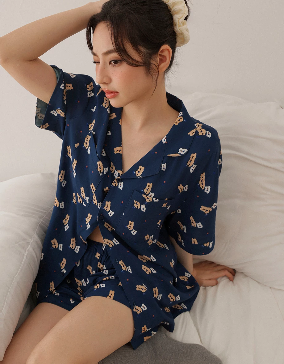 【DINOTAENG】印花短袖上衣短褲家居服套裝