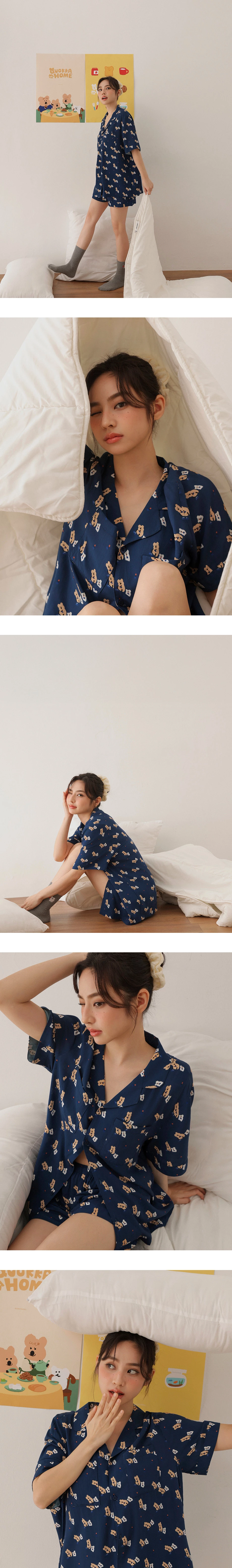 【DINOTAENG】印花短袖上衣短褲家居服套裝
