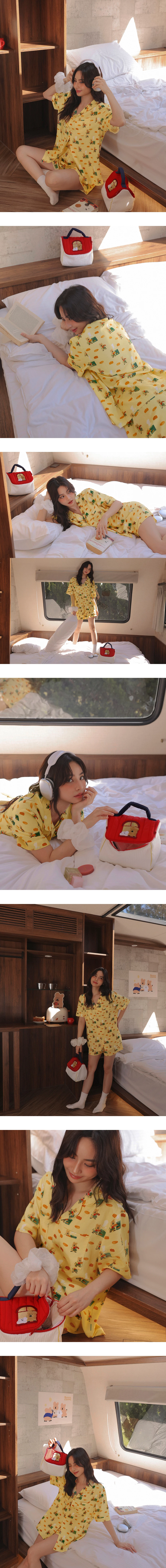 【DINOTAENG】印花短袖上衣短褲家居服套裝