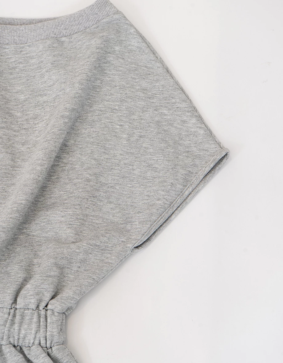 不對稱領連袖腰抽繩連身短褲