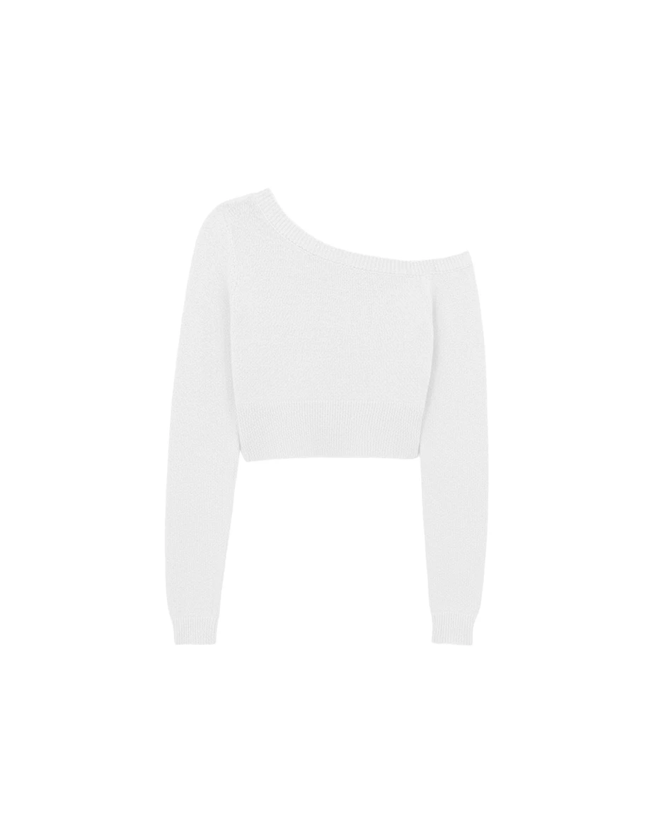 Asymmetric Neckline Long Sleeve Knit Crop Top