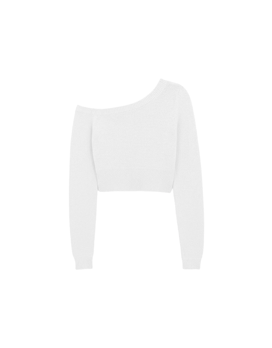 Asymmetric Neckline Long Sleeve Knit Crop Top