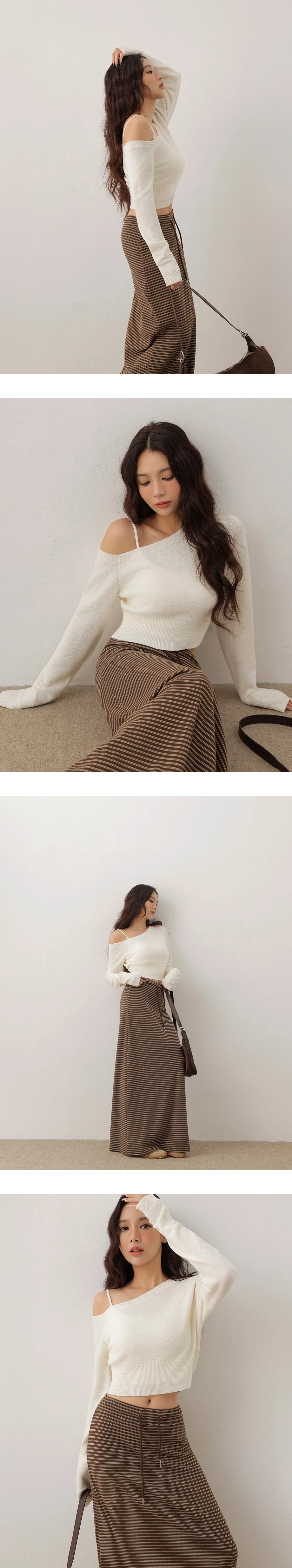 Asymmetric Neckline Long Sleeve Knit Crop Top