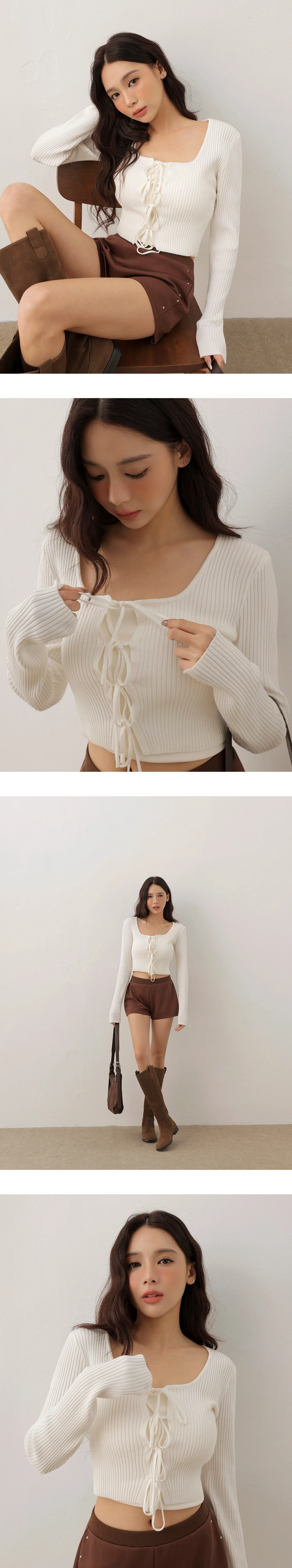 2 Way Sexy Scoop Neck Front Lace Up Ribbed Knit Top 2 Way Sexy Scoop Neck Front Lace Up Ribbed Knit Top